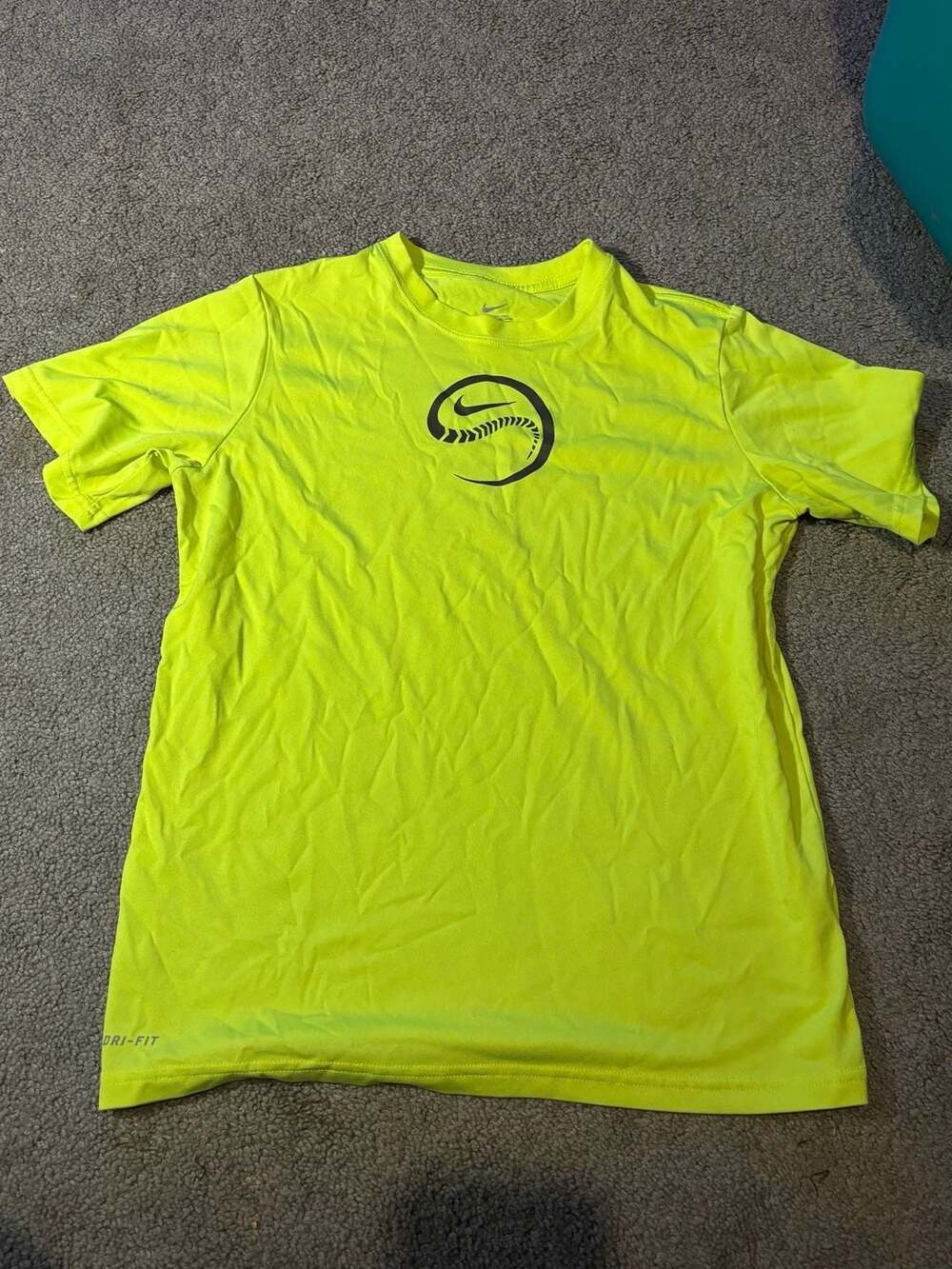 Nike Dri-FIT Boys Lime Green Baseball Graphic T-Shirt Kids Large